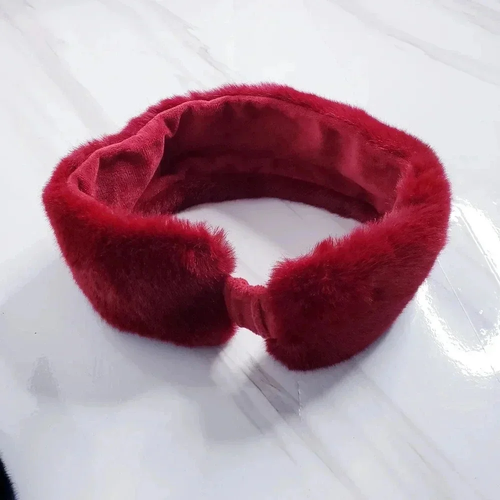 Chico’s Faux Fur Headband Holly Red Cold Weather Lined Cozy Soft